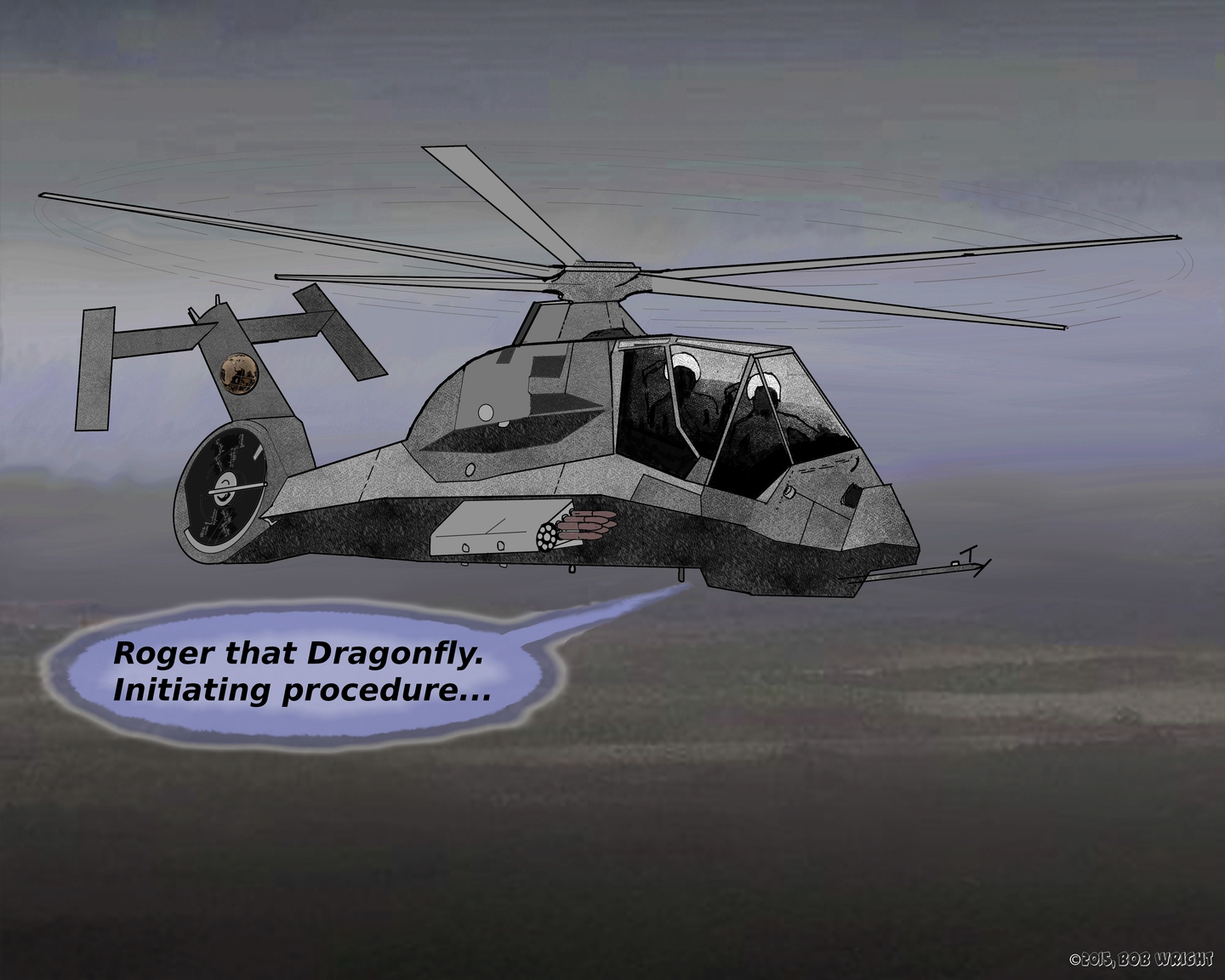 Hornet with radio text reply, "Roger that Dragonfly. Initiating procedure..."